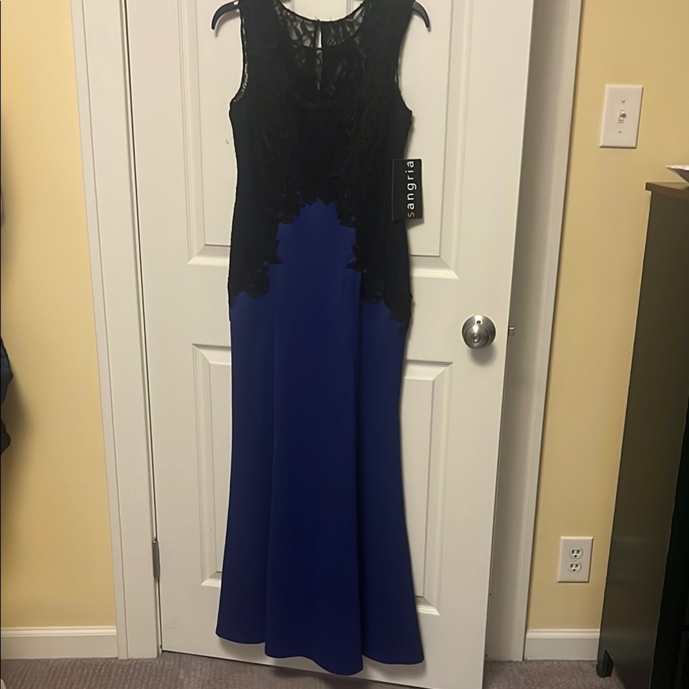 Black and Blue Sleeveless Sheath Maxi Dress